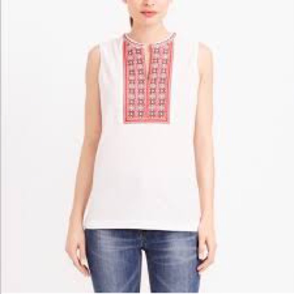 J.Crew Embroidered Placket Tank Top - Picture 2 of 2